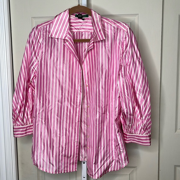 Ralph Lauren Women’s Silk Stripe Blouse Size 12 - Picture 4 of 6